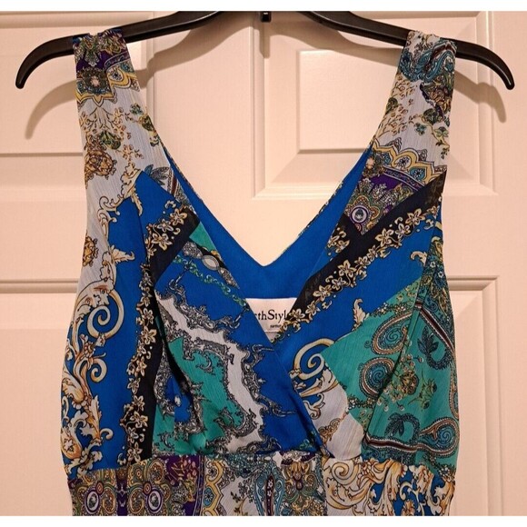 NorthStyle Maxi Dress 16 Paisley Sleeveless Blue White Purple V-Neck Polyester - Picture 4 of 16
